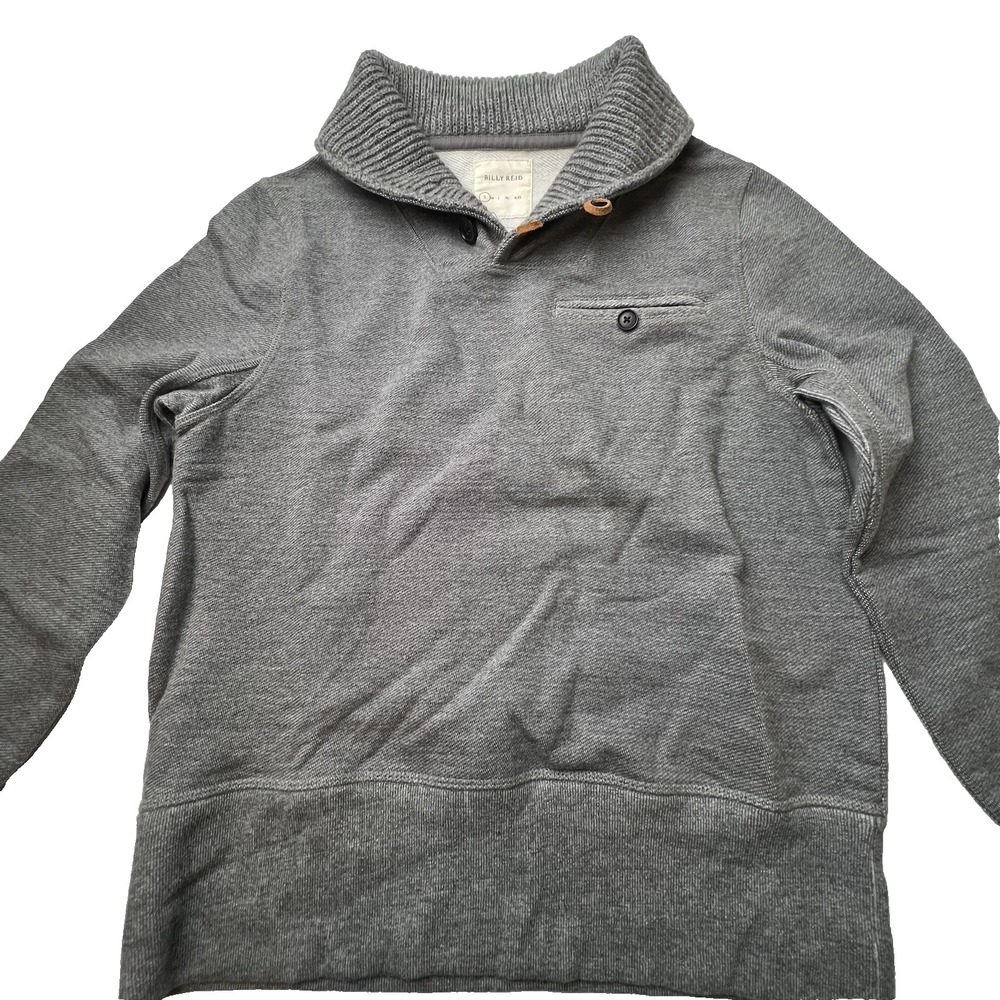 Billy Reid Shawl Neck Button Collar Men's Gray Cotton Blend Sweater Size Small